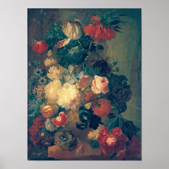 Póster Flores num vaso com um ninho de pássaro (Frente)
