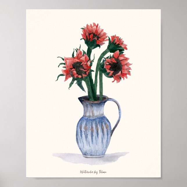 Poster Flores numa Vase Watercolor (Frente)