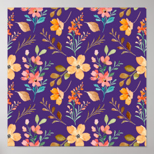 Poster Flores Ornamentais De Aquarelas