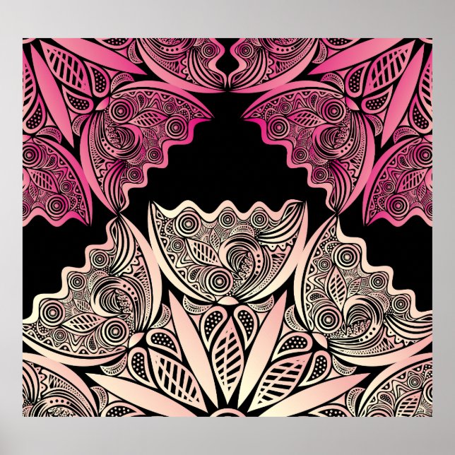 Poster Flores, padrão natural, ilustração de safra. (Frente)