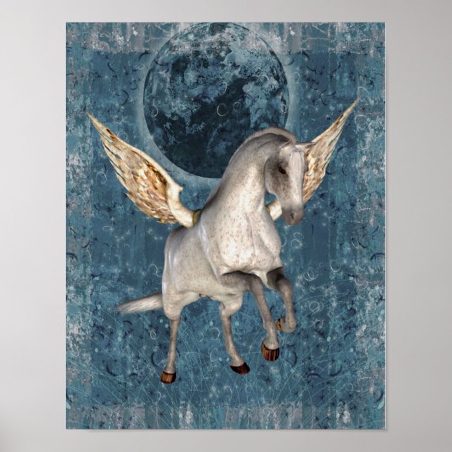 Poster Flores Pegasus Blue Moon Fantasy Horart (Frente)
