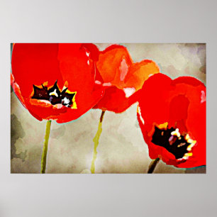 Poster Flores Pintadas Tulipas Vermelhas