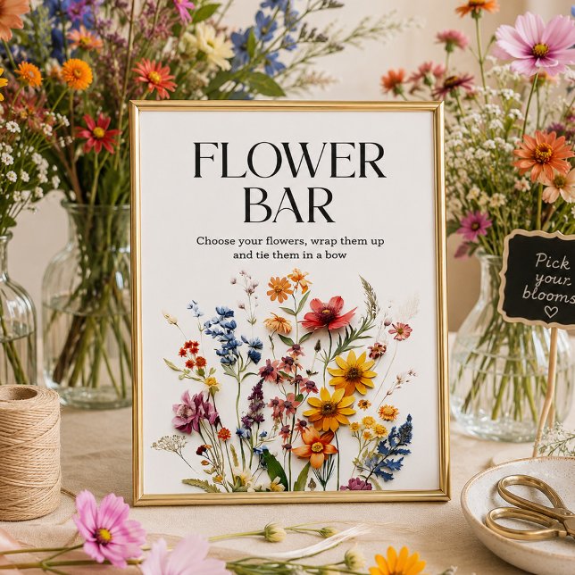 Poster Flores Prensadas de Flores Silvestres Sinal de Bar (Criador carregado)