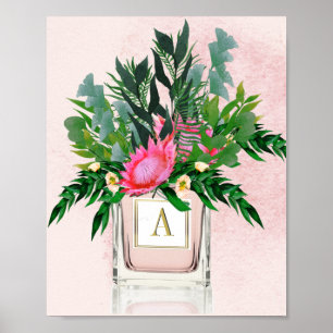 Poster Flores Protea Elegante Monograma Do Frasco De Perf