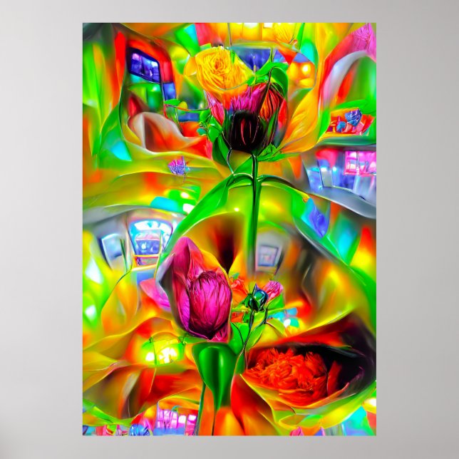 Poster Flores Psicodélicas abstrato (Frente)