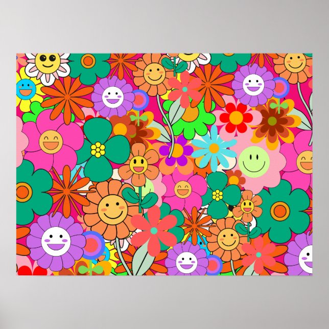 Poster Flores Retro Groovy Boho Hippie (Frente)