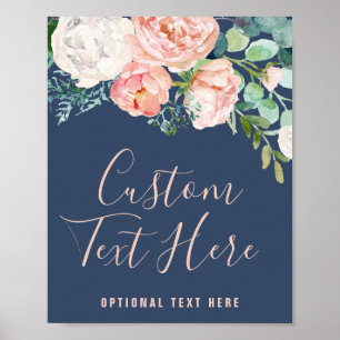 Póster Flores Românticas de Peônia Placa com Texto Pers