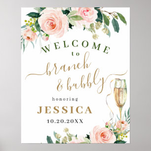 Poster Flores Rosa Bege Elegantes Boho Chá de Noiva