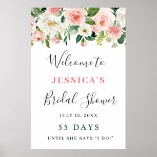 Poster Flores Rosa Bege Elegantes Chuveiro de Noiva Boho