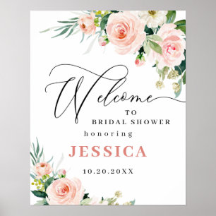 Poster Flores Rosa Bege Elegantes Chuveiro de Noiva Boho