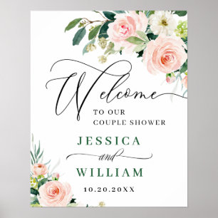 Poster Flores Rosa Bege Elegantes para Chá de Casal Boho