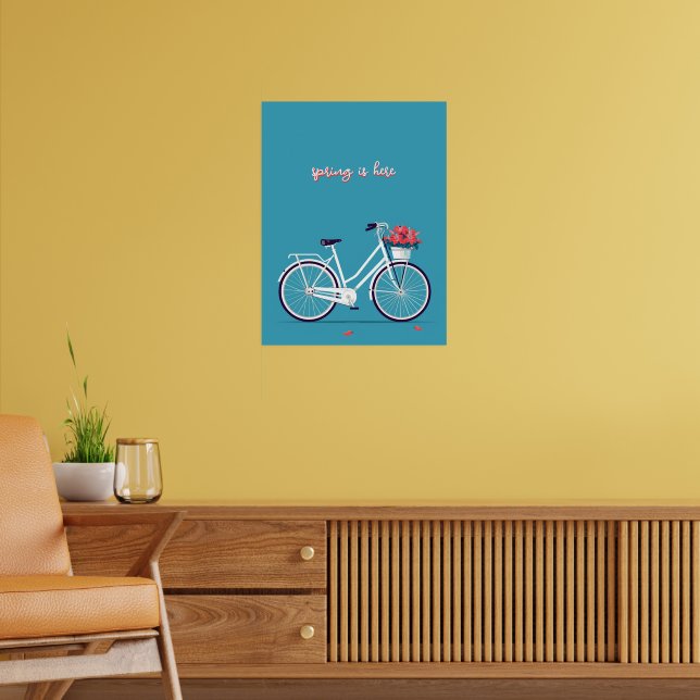 Poster Flores Rosa Bicicletas Brancas Fundo Azul (Sala de Estar 2)