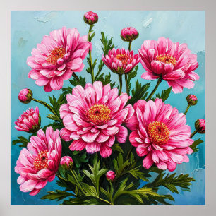 Poster Flores Rosa Bonitas Com Folhas Verdes