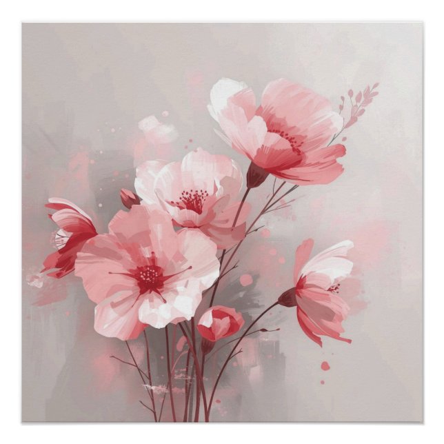 Póster Flores Rosa, Branco e Cinza (Frente)