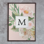 Poster Flores Rosa Cor-de-Água Moderna Monogramadas<br><div class="desc">Flores Rosa Cor-de-Água Moderna Monogramadas</div>