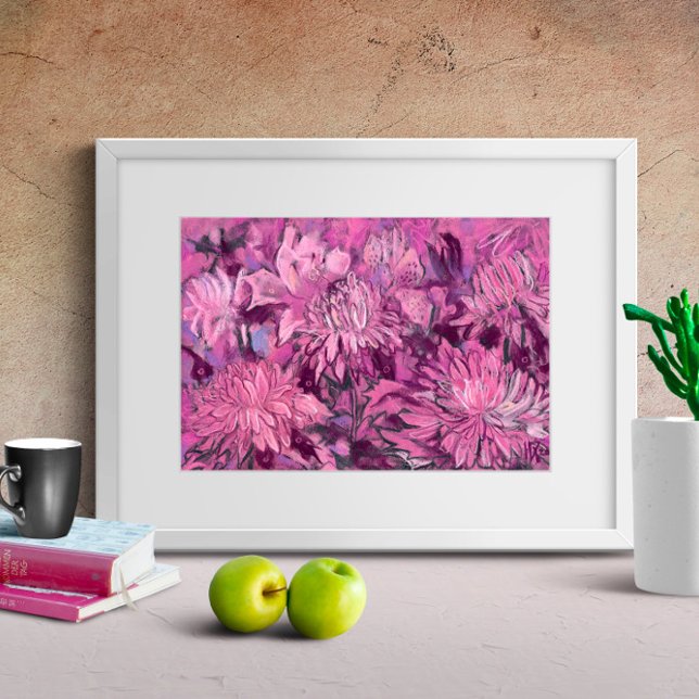 Poster Flores Rosa De Chrysanthemum Pintura Pastel Floral (Criador carregado)