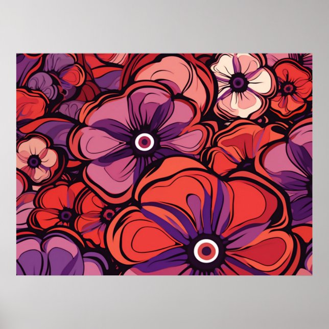 Poster Flores Rosa e Roxo (Frente)