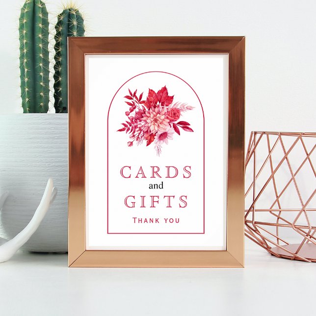 Poster Flores rosa e vermelha e sinal de casamento foliar (Criador carregado)