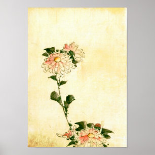 Póster Flores Rosa, Flores Hokusai, Belas Artes Japonesas