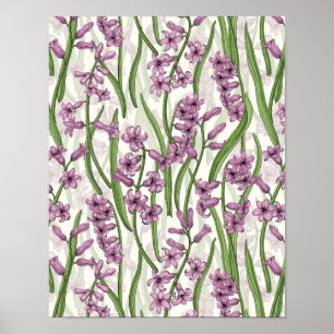 Poster Flores rosa Hyacinona em branco natural