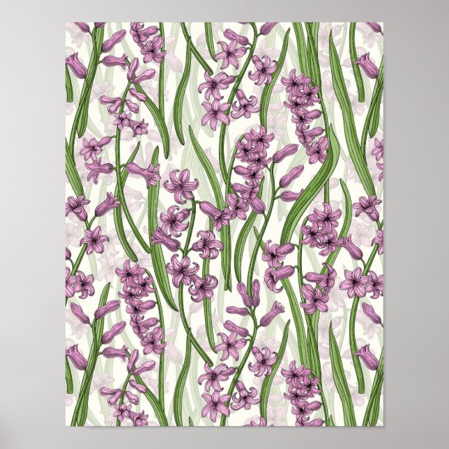 Poster Flores rosa Hyacinona em branco natural (Frente)