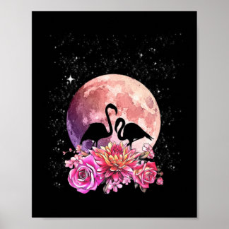Poster Flores Rosa Lua E Amor Flamingo