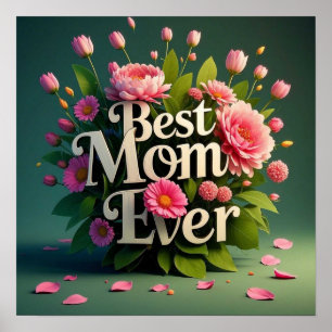Poster Flores Rosa Melhor Mãe Buquê