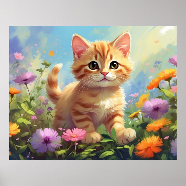 Poster *~* Flores Rosa Pastel Gatinho 5:4 Gatinhos Cat AP (Frente)