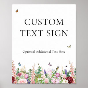 Poster Flores Rosa Roxo & Borboletas Texto Personalizad