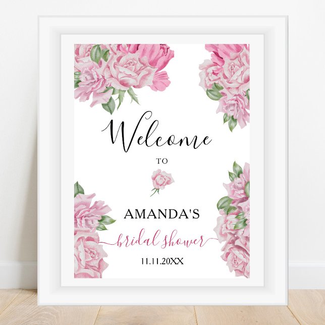 Poster Flores rosas - Sinal de boas-vindas ao chá de pane (Criador carregado)