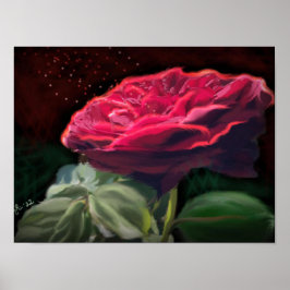 Poster Flores rosas vermelhas de Arte Preta Verde Flor Fl