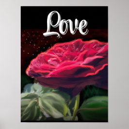 Poster Flores rosas vermelhas de Arte Preta Verde Flor Fl