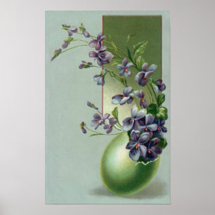 Póster Flores Roxas Antigas em Flor numa Ovo de Páscoa