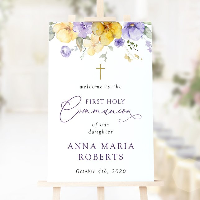 Poster Flores Roxas e Amarelas, Boas-vindas à Primeira Co (Criador carregado)