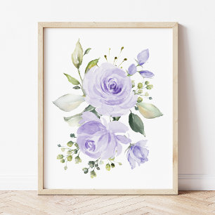 Poster Flores Roxas, Flores De Aquarela, Neutro Em Gêner