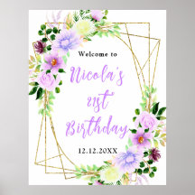 Flores Roxos com Folhagem de Boas-Vindas de Aniver