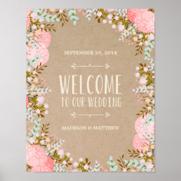 Póster Flores Rústicas | Placa de Recepção de Casamento