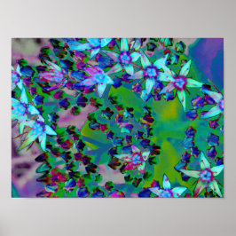 Poster Flores-Sedum Sucultas em Aqua, Roxo e Azul