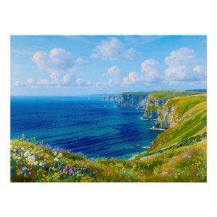 Póster "Flores selvagens acima do mar" - Uma paisagem mar