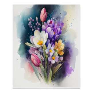 Póster Flores Selvagens Arte Aquarela Imagens Florais
