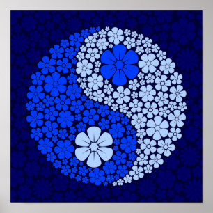 Póster Flores Selvagens Azuis Yin Yang