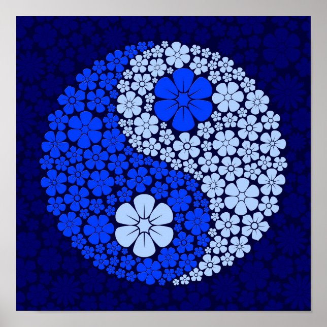 Póster Flores Selvagens Azuis Yin Yang (Frente)