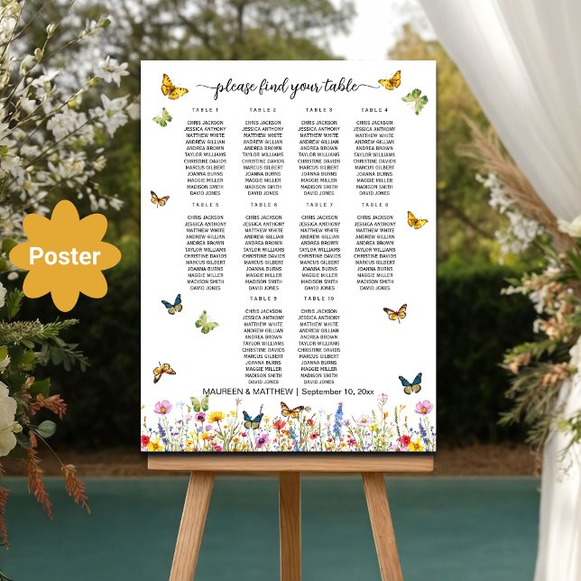 Poster Flores Selvagens Borboletas 10 Mesas (Criador carregado)