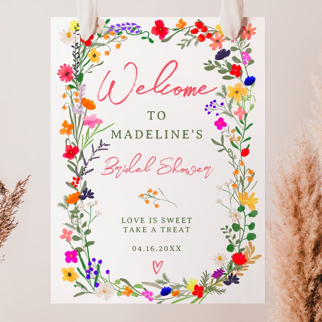 Poster Flores selvagens brilhantes do moderno boho brava  (Modern boho bright wild flowers bridal welcome poster)