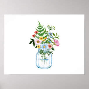 Poster Flores selvagens coloridas em Mason Jar