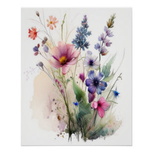 Póster Flores Selvagens de Cores d'água