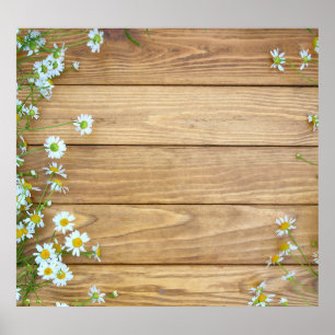 Poster Flores selvagens, ervas: fundo de madeira.