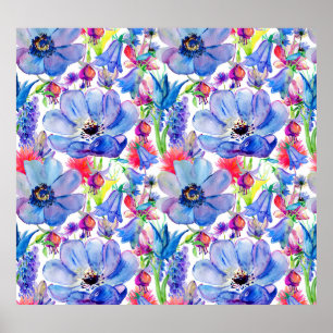 Poster Flores Selvagens Papel de parede de aquarela