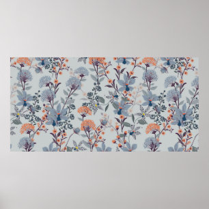 Poster Flores selvagens sem padrão, isoladas em coco azul