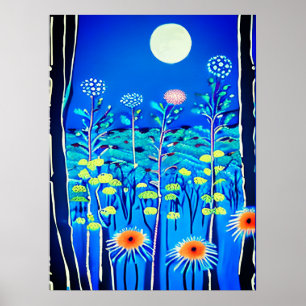Poster Flores selvagens sob lua cheia